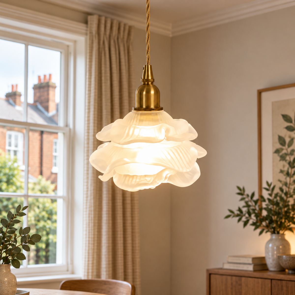 French Copper Glass Pendant Light