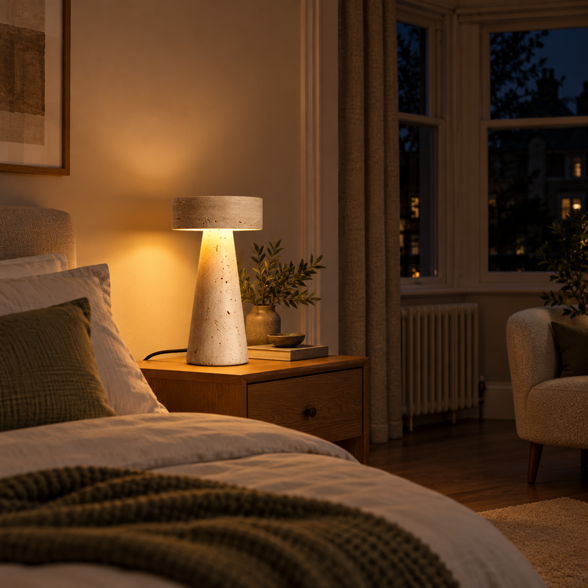 Modern Travertine LED Table Lamp