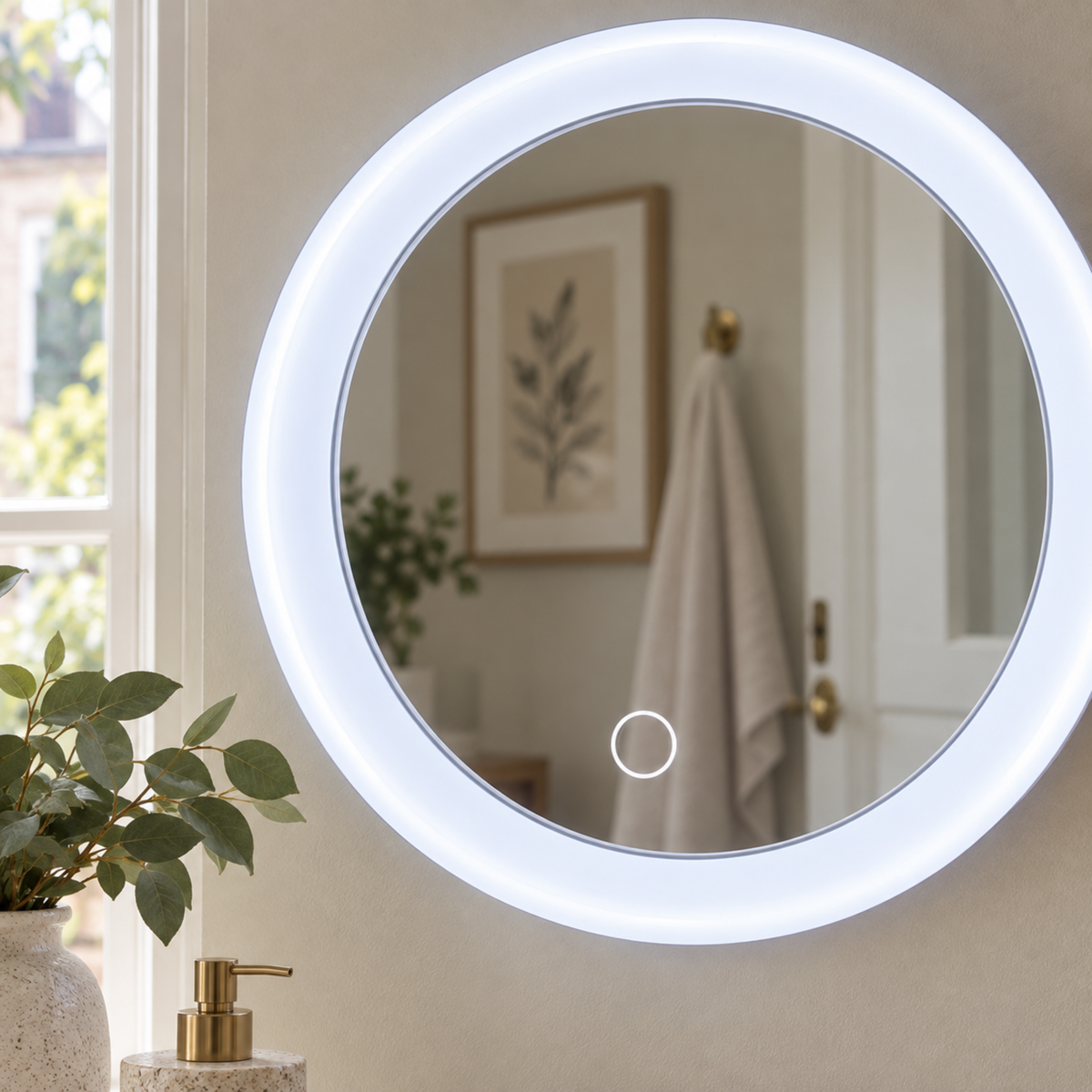 Round LED Mirror with Suction Cups