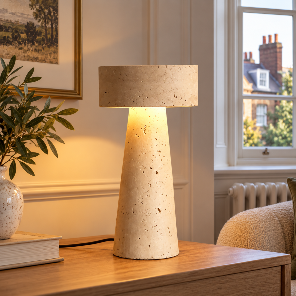 Modern Travertine LED Table Lamp