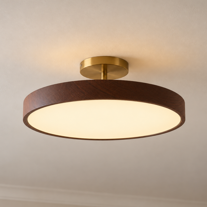 Scandinavian Flush Mount Ceiling Light – Wood Look with Gold Frame