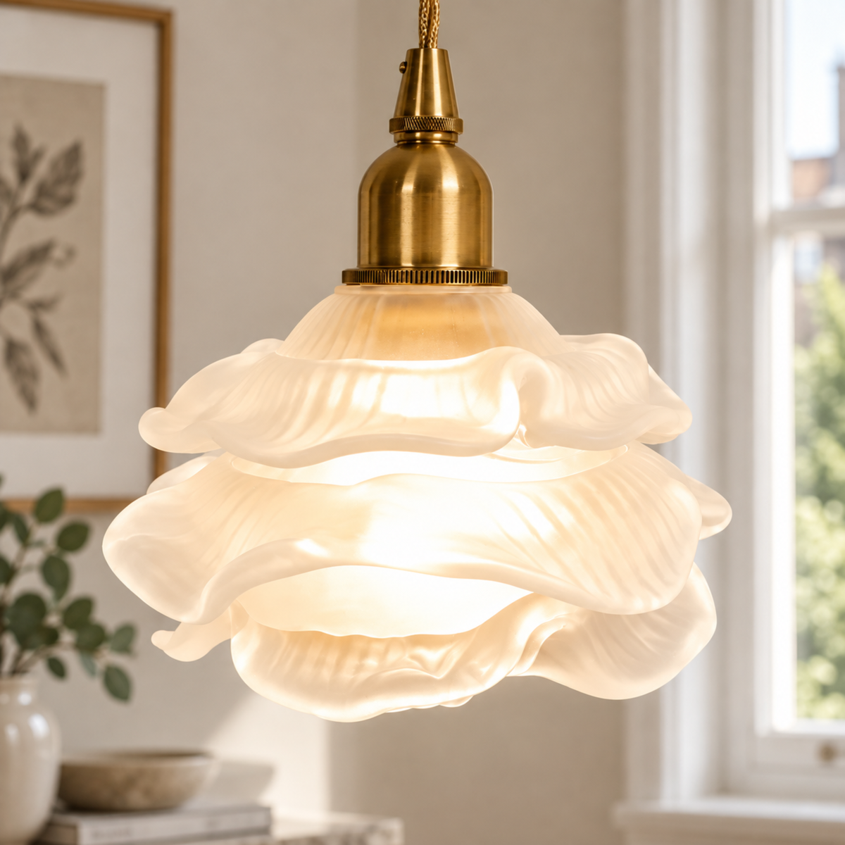 French Copper Glass Pendant Light