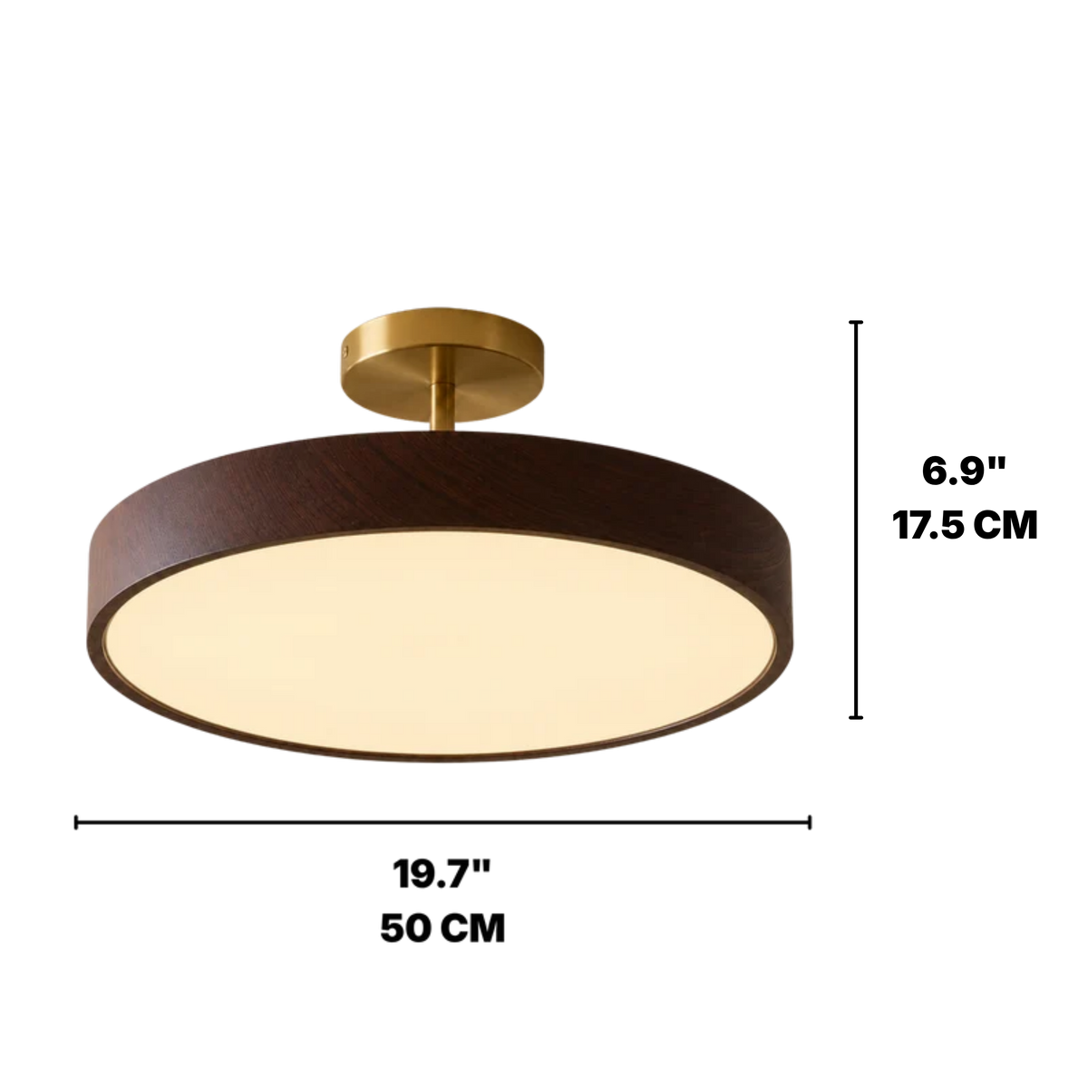 Scandinavian Flush Mount Ceiling Light – Wood Look with Gold Frame